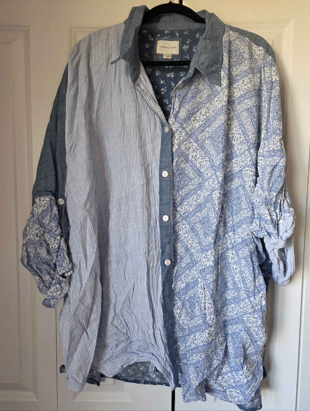 Aerie Oversized Chambray Patchwork Button Down